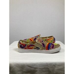 Wanted Embroidered Slip On Sneakers Women 10 Gold Multicolor Paisley Boho Shoes